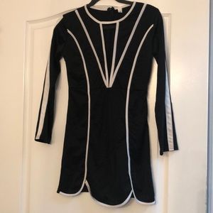 Black dress with mesh and white detail